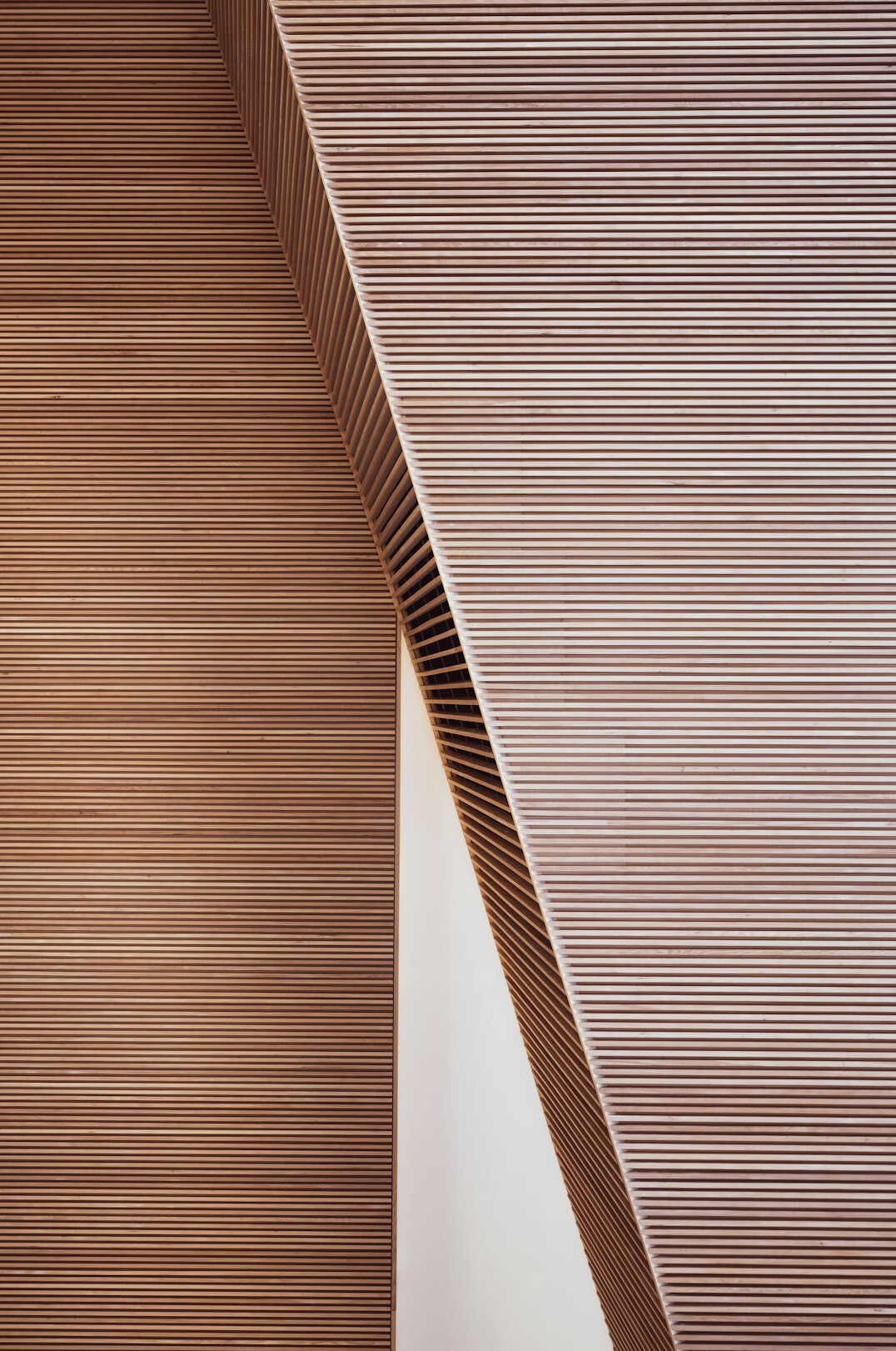 Architectural detail of oak wood and travertine facade